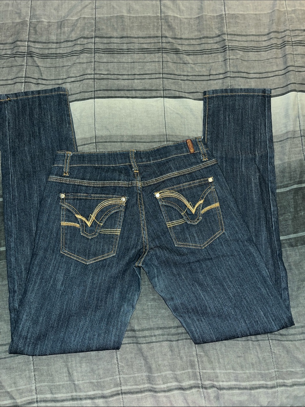 Sky Dark Blue Women's Jeans with Embroidered Back Pockets